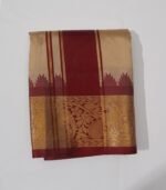 Beige (TUSSUR)Color Karishma Soft Silk 7 Inch Border Fine Quality Dhoti