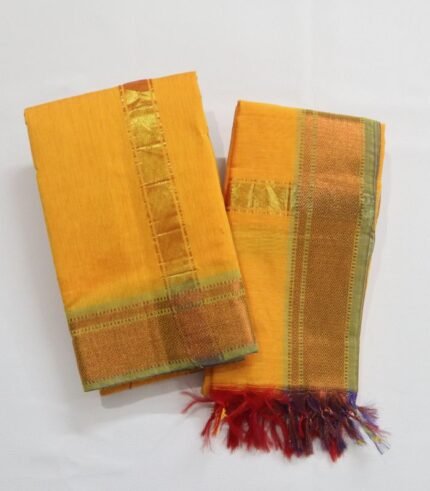 Kalyani Zari Set Dhoti (Fire Bush)