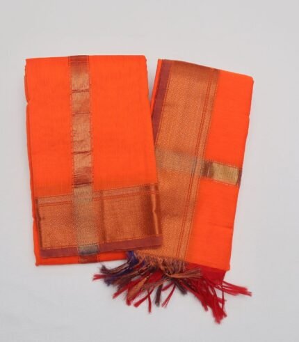 Kalyani Zari Set Dhoti (Portland Orange)