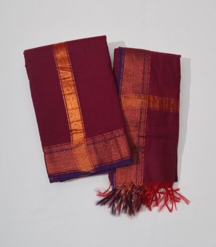 Kalyani Zari Set Dhoti (Wine Berry)